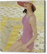 Model In Pink Bathing Suit Canvas Print