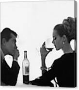 Man Gazing At Woman Sipping Wine Canvas Print