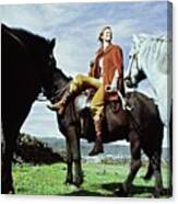 Model On Horseback In Iceland Canvas Print