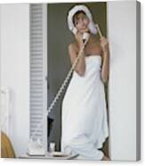 Model Standing In A Bath Towel While Preparing Canvas Print