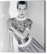 Model Wearing A Greta Plattry Sweater And Skirt Canvas Print