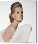 Model Wearing Fur Stole And Earrings Canvas Print