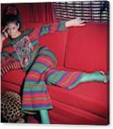 Model Wearing Striped Pajamas By Galanos Canvas Print