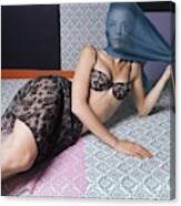 Model With Scarf Over Her Face Wearing Lingerie Canvas Print