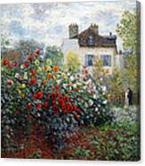 Monet's The Artist's Garden In Argenteuil  -- A Corner Of The Garden With Dahlias Canvas Print
