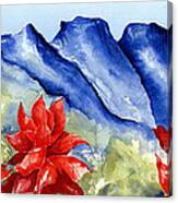 Monterrey Mountains With Red Floral Canvas Print