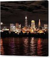 Moonrise Over Cleveland Skyline Canvas Print