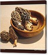 Morels In A Wooden Bowl Canvas Print