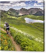Mountain Biker On Green Trail Canvas Print