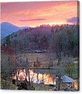 Mountain Country Farm With Ponds At Sunset Canvas Print