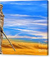 Mountaineer Statue With Blue Gold Sky Canvas Print