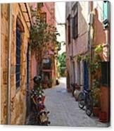 Narrow Street In Old City Of Chania Crete Greece Canvas Print