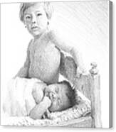 New Baby And Brother Pencil Portrait Canvas Print