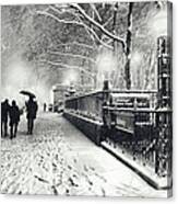 New York City - Winter - Snow At Night Canvas Print