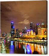 Night View Of The Yarra River And Skyscrapers - Melbourne - Australia Canvas Print