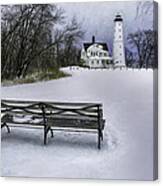 North Point Lighthouse And Bench Canvas Print