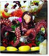 Octopus On A Silver Platter. Canvas Print