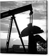 Oil Well Pump Jack Black And White Canvas Print