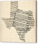 Old Sheet Music Map Of Texas Canvas Print