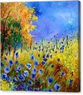 Orange Tree And Blue Cornflowers Canvas Print