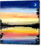 Palmetto Tree Moon And Stars Low Country Sunset Iii Canvas Print