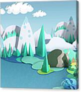 Paper Craft Mountains And Sea Landscape Canvas Print