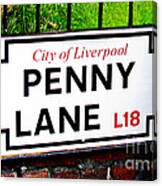 Penny Lane Sign City Of Liverpool England Canvas Print