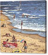 People On Bournemouth Beach Blue Sea Canvas Print