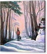 Piggyback Ride In Snow - 1 Canvas Print