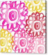 Pink And Yellow Flowers- Painting Canvas Print