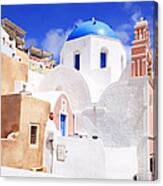 Pink Bell Tower And Blue Dome Church Canvas Print