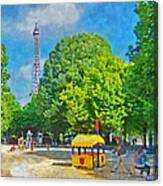 Playground On The Champ De Mars And The Eiffel Tower Canvas Print