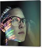Portrait, Girl Lighted With Colorful Code Canvas Print