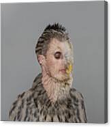 Portrait Of Young Man With Owl Overlay Canvas Print