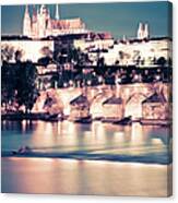 Prague By Night, Charles Bridge Canvas Print