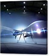 Predator Drone At The Ready In A Hangar Canvas Print