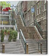 Quaint  Street Scene  Photograph The Breakneck Stairs Of Quebec City Canvas Print