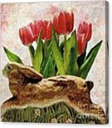 Rabbit And Pink Tulips Canvas Print