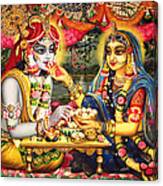 Radha Krishna Bhojan Lila On Yamuna Canvas Print