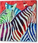 Rainbow Zebras In Love Canvas Print