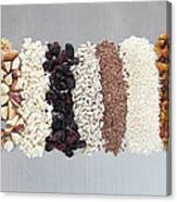Raw Nuts, Dried Fruit And Grains Canvas Print
