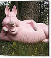 Reclining Pink Pig On Grass Canvas Print