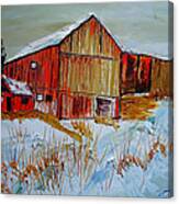 Red Barn In The Snow Canvas Print