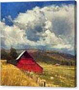 Red Barn Under Cloudy Blue Sky In Colorado Canvas Print