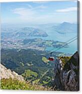 Red Overhead Cable Car In Swiss Alps Canvas Print