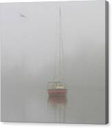 Red Sailboat In Fog Canvas Print