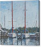 Red Sails Under Gray Sky Canvas Print