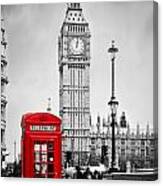 Red Telephone Booth And Big Ben In London Canvas Print
