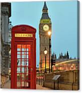 Red Telephone Box And Big Ben In London Canvas Print