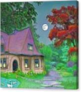 Red Tree Cottage At Dusk Canvas Print